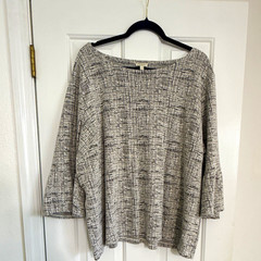 Talbots Plus 3X Black/White Geometric Knit Boat Neck 3/4 Bell Sleeve Top