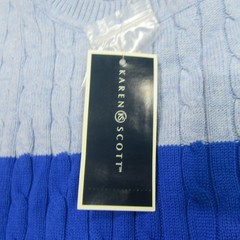 Karen Scott Cotton Colorblocked Knit Sweater Crewneck Light Blue Combo Size L