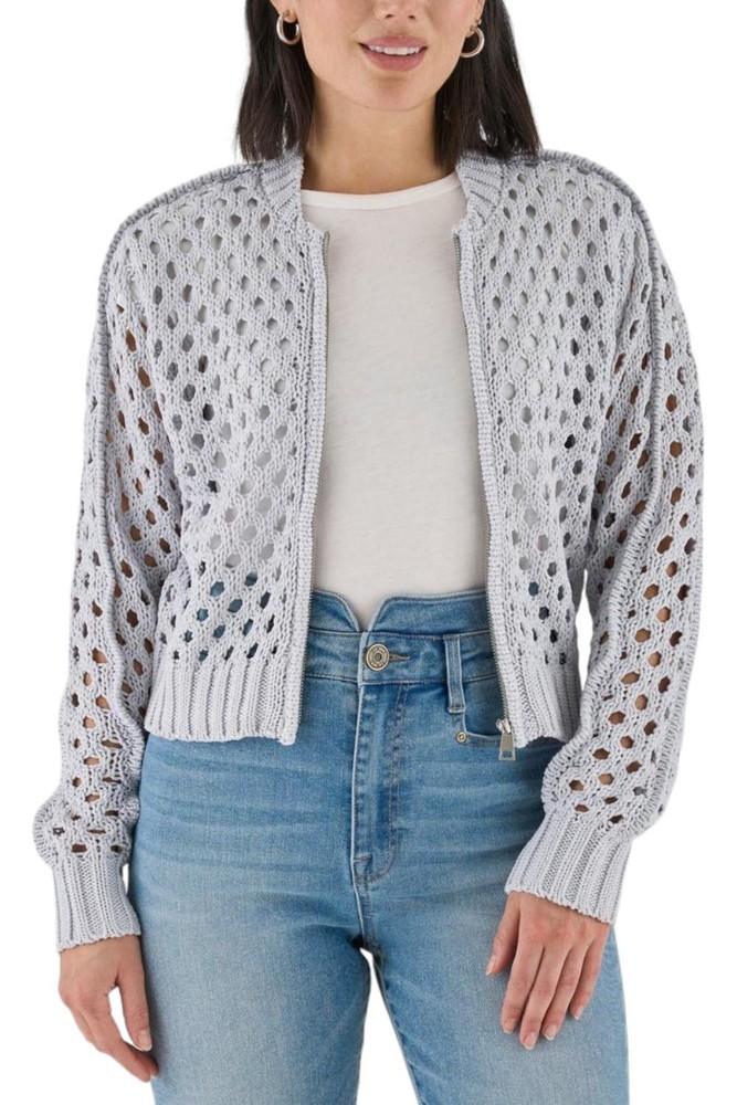 La Joie Crochet Stitch Bomber Jacket Gray Dawn