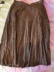 Vintage S Japanese Pleated Brown Tweeted Midi Skirt Wool Blend