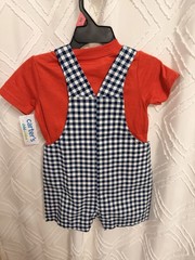 Carter’s Child of Mine 2pc Red Tee & Blue/White Gingham Overalls Set 18M