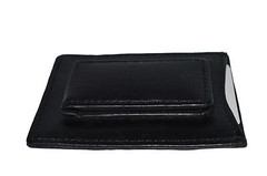 MAGNETIC MONEY CLIP WITH BACK ID AND TOP CARD POCKET BLACK GENUINE LEATHER