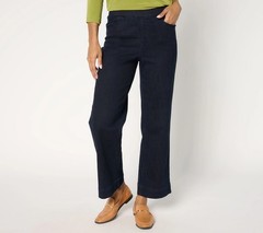 Susan Graver Regular Wide Leg Pull On Ankle Jean Dark Wash 12 New