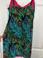 Vintage Nanette Lepore Silk Peacock Feather Beaded Slip Dress Y2K Size 4
