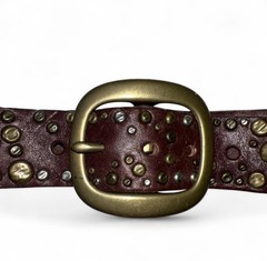 Vintage Lucky Brand Studded Leather Belt Burgundy S 32 Solid Brass BURUD178