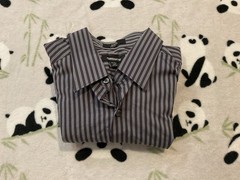 Claiborne Men’s Button Up Shirt Size 16 Gray Striped Long Sleeve