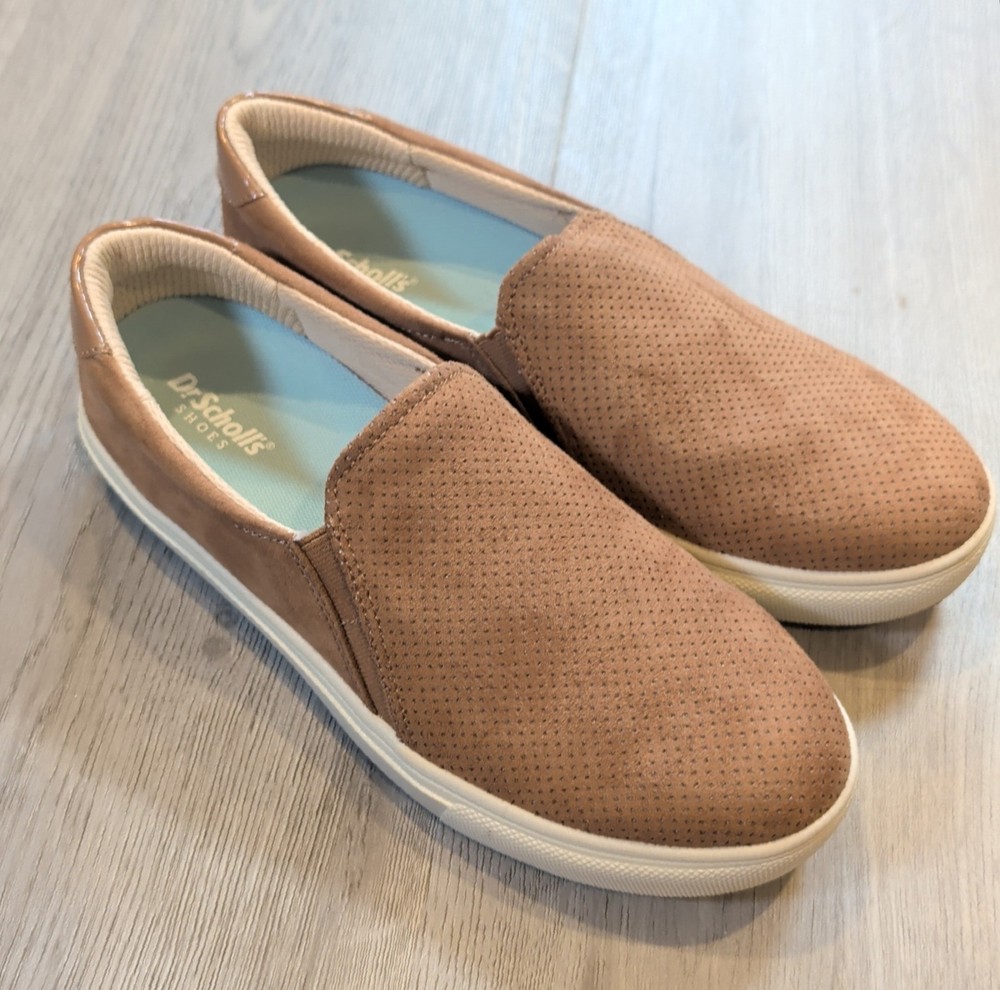 Dr Scholl’s Nova Slip-On Sneakers Womens 7M Tan Perforated Suede Platform Shoes