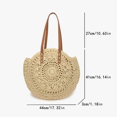 Handmade Woven Round Crochet Tote Bag Summer Vacation Beach Shoulder Bag