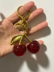 NEW Coach Cherry Apple Bag Charm Red Keychain Resin Metal Brass Purse Decoration