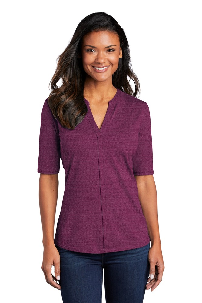 Port Authority Womens Short Sleeve Stretch Heather Open Neck Top LK583