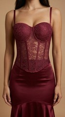 Amira Design Burgundy Lace Overbust Bustier Corset Underwired Hook & Eye XS A