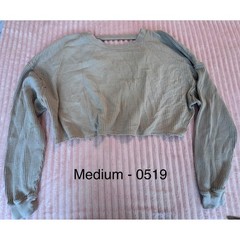 SO Waffle Knit Cropped Long Sleeve Top Olive Green Back Cutout Thermal Shirt M