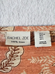 Rachel Zoe 100% Linen Floral Top L Coral Short Sleeve Boat Neck Coastal Boho