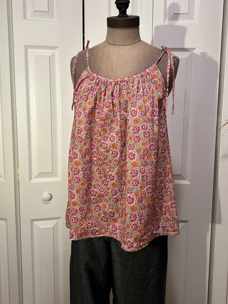 J.CREW Liberty Fabric Floral 100% Cotton Scoop Neck Tie-Strap Cami, Size L
