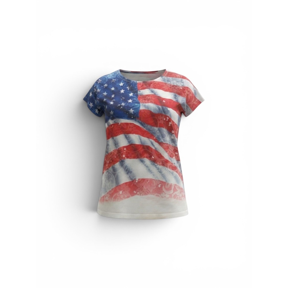 American Flag Rhinestone Lace T-Shirt XL 16-18 Patriotic USA Stars Stripes