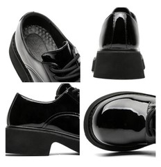 Men’s Women’s Round Toe Patent Leather Office Shoes Platform Mary Janes Oxfords