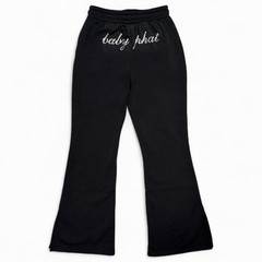 Baby Phat Women’s Black Rhinestone Logo Flared Sweatpants Drawstring Pockets