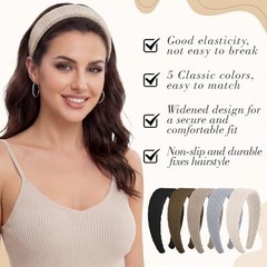 5Pack Wide Headbands for Women, 1.57 inch Trendy Head Bands for Brown series