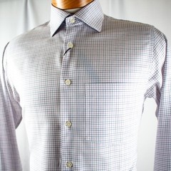 EGARA New White Blue Purple Checks Cotton Men Dress Shirt Size 14.5