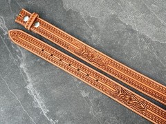 Western Handmade Leather Belt Tooled Embossed Full Grain Leather Strap No Buckle