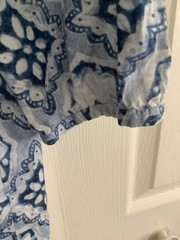 J Jill Long Sleeve Tunic Top Cotton Blue White Tied Neck w Pleats XS