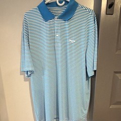 AFTCO Men’s XL Blue/White Striped Short Sleeve Collared Logo Button Polo