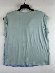 Papermoon Blouse Top Blue & Green Floral Front Solid Back Sleeveless Med Petite