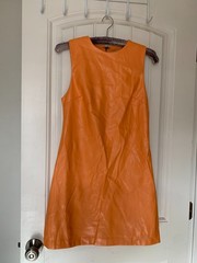 House of Harlow 1960 Vegan Faux Leather Mini Dress (Small) Orange Papaya