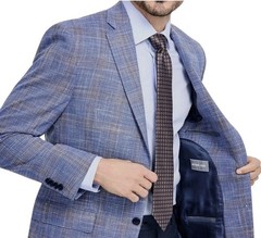 Michael Kors Mens Classic fit Sport Coat Blazer 44 R Light Blue Beige Plaid