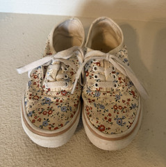 VANS Authentic Unisex Kids Sneakers Beige/Red/Blue Floral Canvas Low Top US 1