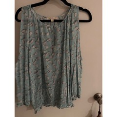 Etcetera Janis Cold Shoulder Silk Blend Floral Blouse Blue Smocked Hem NWT 8