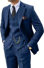 Men’s 3 Piece Slim Fit Tweed Suit Herringbone Jacket Vest Pants Wedding Prom Out