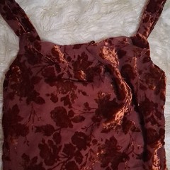 Princess Polly Burgundy Floral Velvet crop top Square Neck Lined Zip US 2