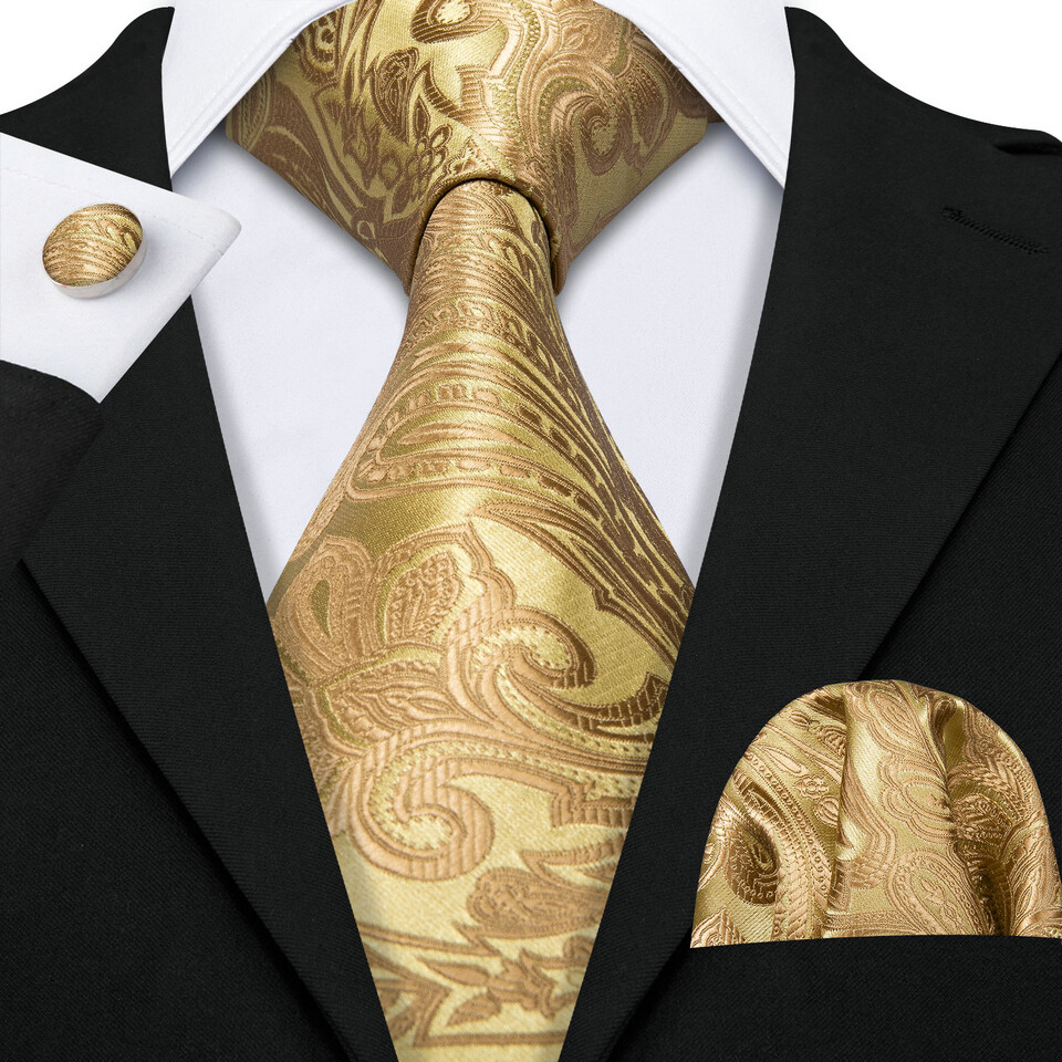 Fashion Mens Tie Paisley Floral Solid Necktie Hankie Cufflinks Set Formal Office