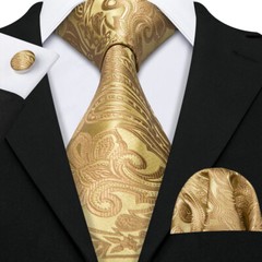 Fashion Mens Tie Paisley Floral Solid Necktie Hankie Cufflinks Set Formal Office