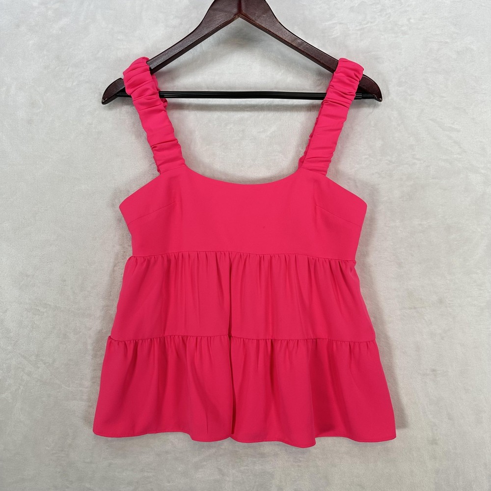Amanda Uprichard Top Womens Small Pink Tiered Babydoll Ruched Straps Tank Shirt