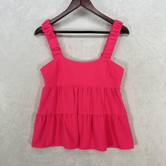 Amanda Uprichard Top Womens Small Pink Tiered Babydoll Ruched Straps Tank Shirt