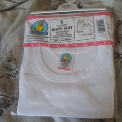 Pack of 2 Junior Joy Brand New Baby Bodysuit Unisex 100% Cotton White 3-6 Months