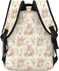 Cute Floral Bunny Backpack, Polyester Backpacks with Straps, 11.4Inx5.9Inx15.7In