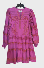 NWT Viscose/Rayon Hale Bob Boho Fuchsia Embroidered Mini Dress Sz XS $479