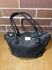 Betsey Johnson Black Satchel Top Handle Bag Zip Heart Charm
