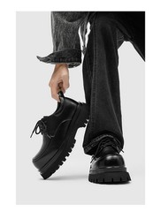 Men’s Big Round Toe Platform Thick Sole Dress Lace Up Casual Derby Leather Shoes