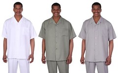 Men’s 2pc Walking Suit Short Sleeve Casual Shirt & Pants Set Solid color 2954