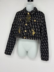 NWT Baby Phat Denim Jean Black & Gold Cropped Jacket Women’s Size Large
