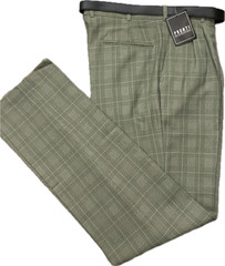NWT Pronti Mens Pleated Dress Pants Green Plaid Slacks Unfinished Hem With Belt