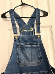 NWOT Ladies Seven7 Denim Cotton Stretch Jean Bib Overall Shorts Size 14