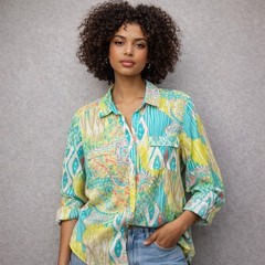 Chicos Womens Blouse Size 2 US Size Medium Art To Wear Resort Top Shirt