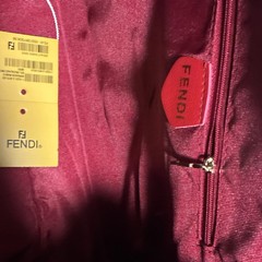 Fendi Beige Logo Large Tote Bag Zip Top Handles Strap Red Lining