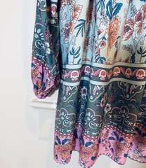 R.Vivimos Women Size XL Long Sleeve Green Pink Floral V Neck Boho Dress NWT