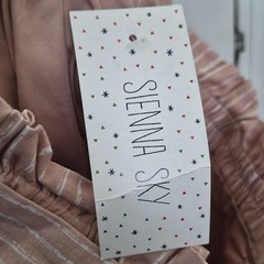Sienna Sky Pink/White Striped Paperbag Tie Waist Pants L Pockets 23″ Inseam